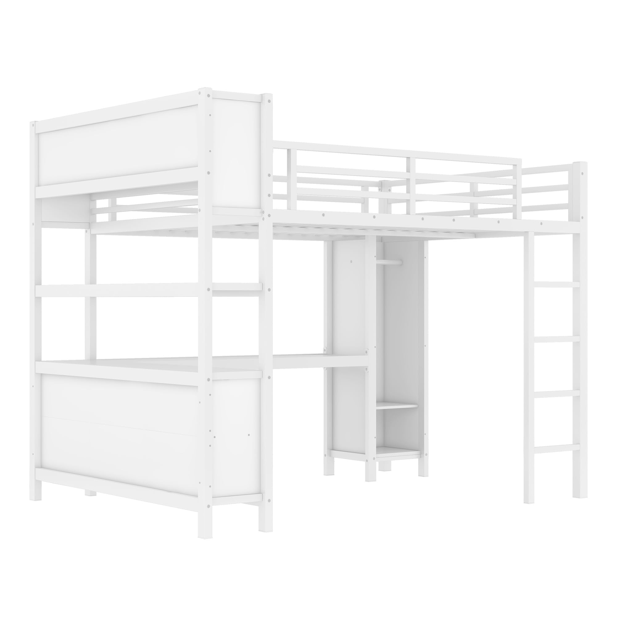 Frame with Wardrobe and Storage Cubes, Queen Size Loft Bed