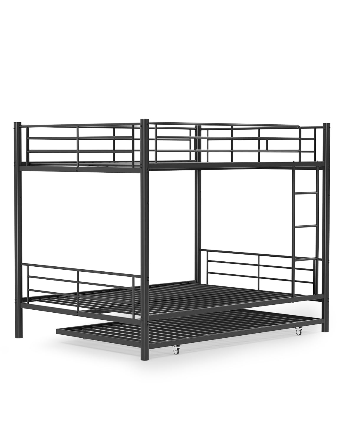 Over Full Bunk Bed with Trundle, Heavy Duty Metal Bed Frame with Full-Length