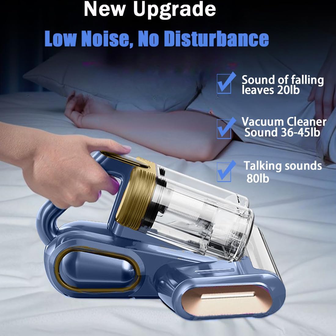 THBYQK Bed Vacuum Cleaner,16Kpa Suction Double Cup Cordless Mattress Vacuum Cleaner with Ultrasonic and LED Display,18000 RPM/Min Brushroll,Cordless Vacuum for Pet Hair,Sofas,Blankets,Mattresses,etc.