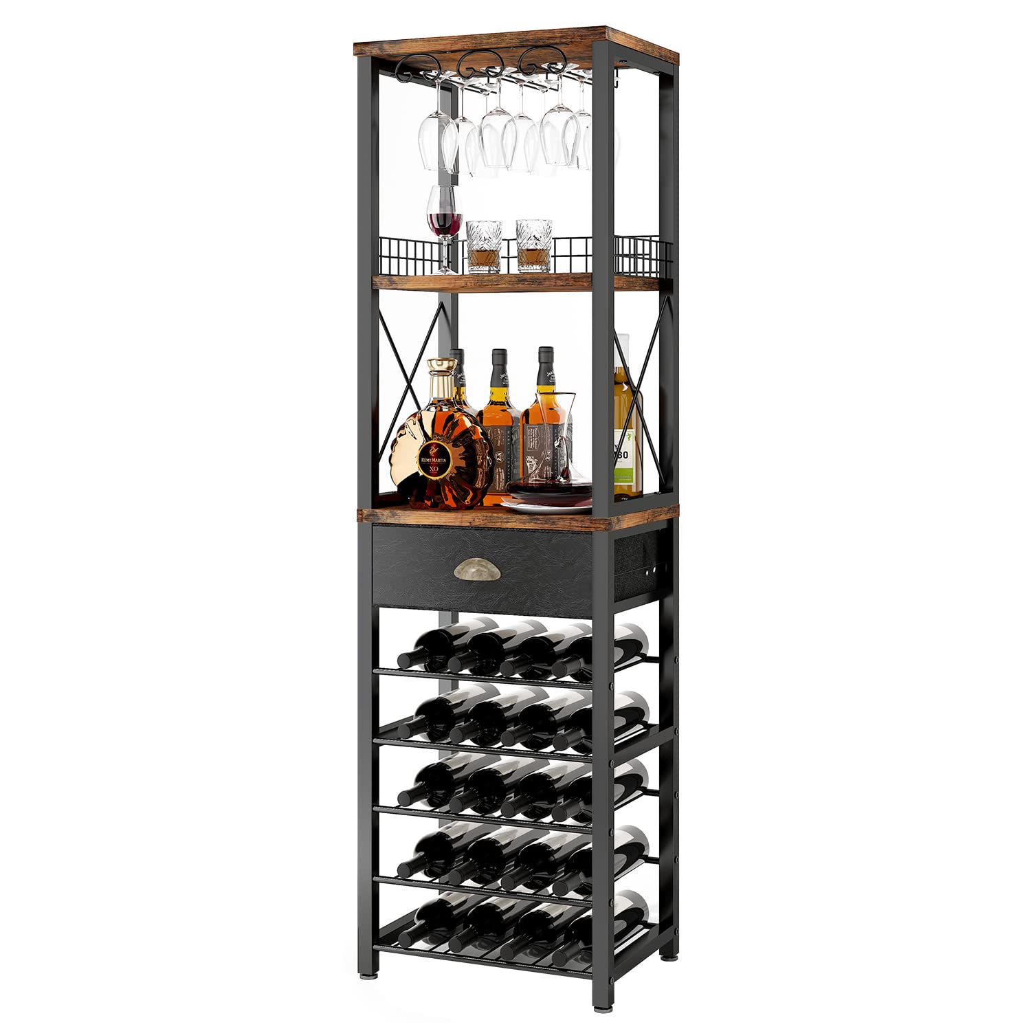 4-Tier Wine Rack with Bar Cabinet & Glass Holder