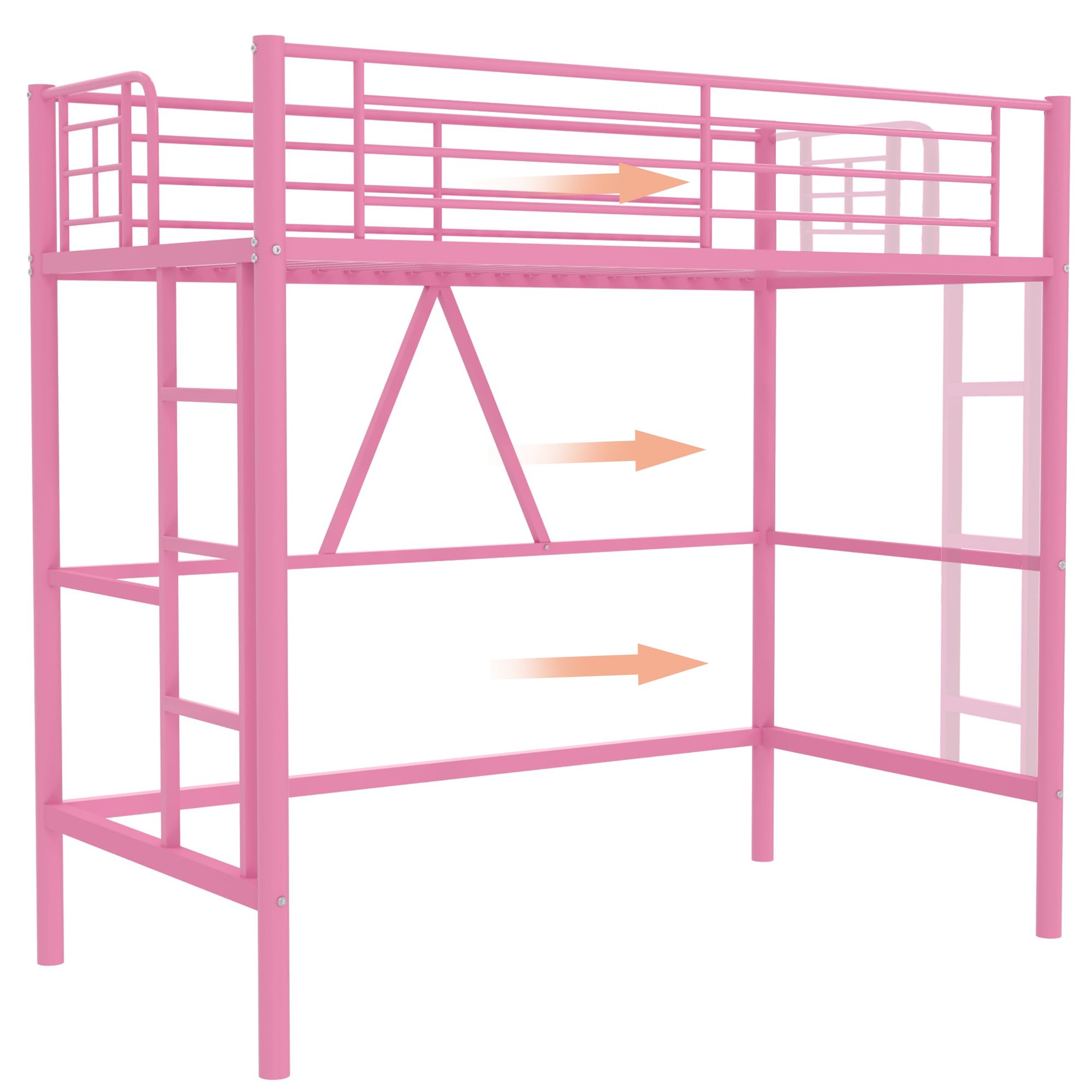 Loft Bed Twin Size, Metal Bedframe with Removable Ladder and Safety Guardrail