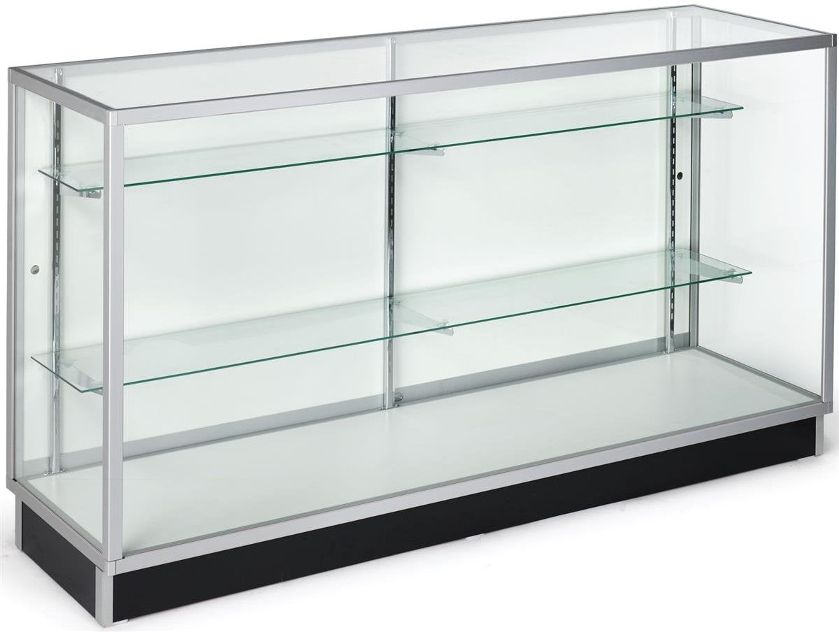 Free-Standing Glass Display Case with Locking Sliding Doors