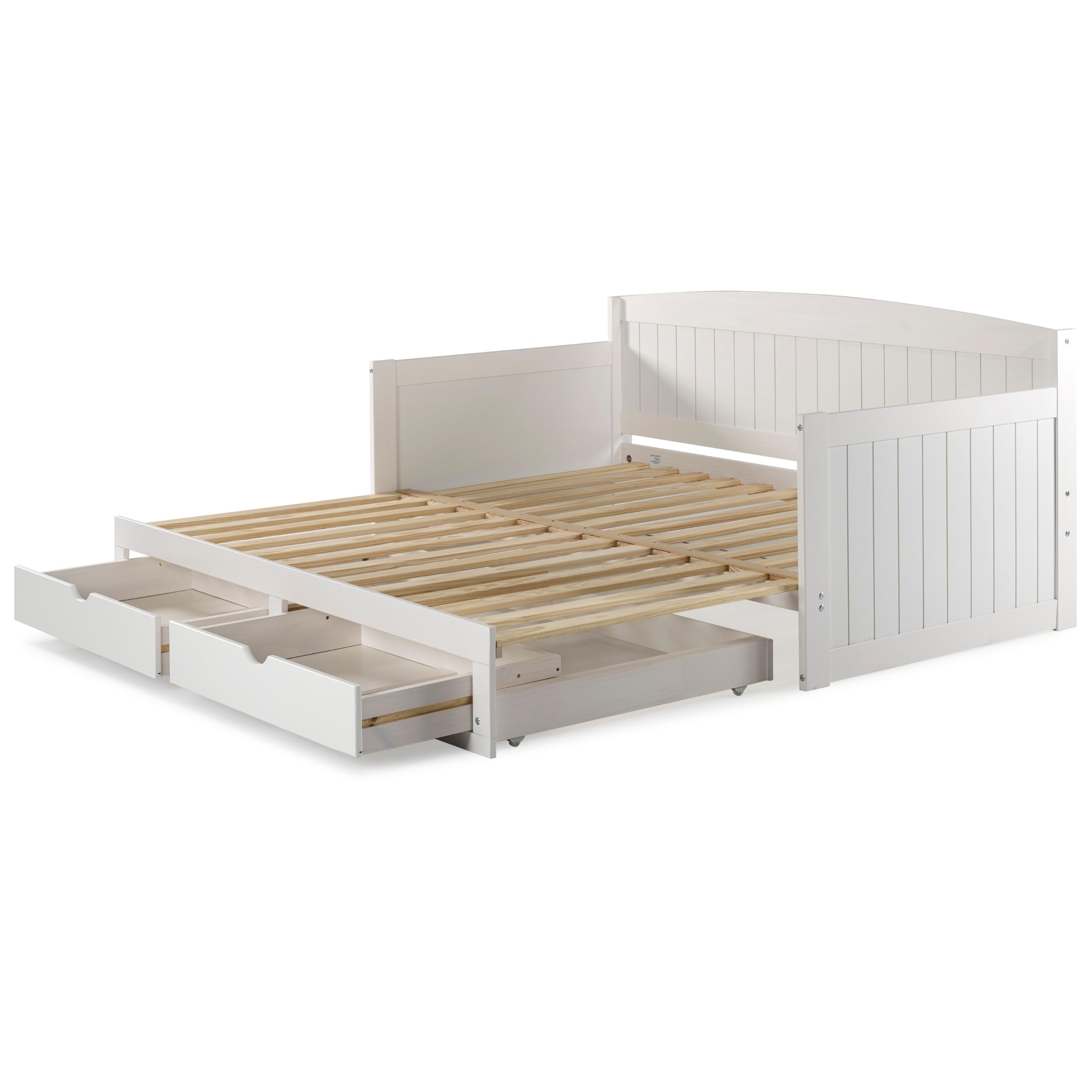 Furniture Harmony Wood Daybed, Single, White Brazilian Pine Trundle Bed