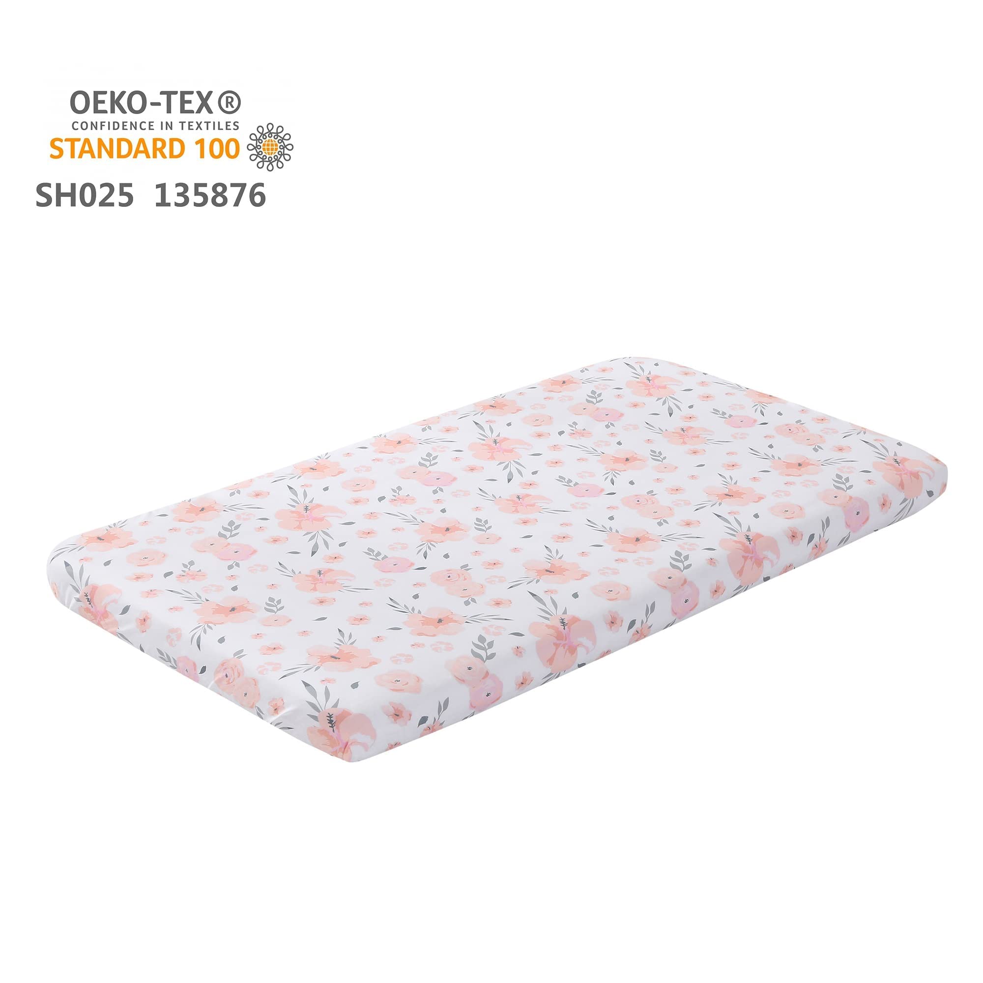 PINNKKU 3-Piece Crib Bedding Set for Boy Girls, Includes Crib Skirt, Blanket, Sheet, Baby Bedding, Floral, Mini Size