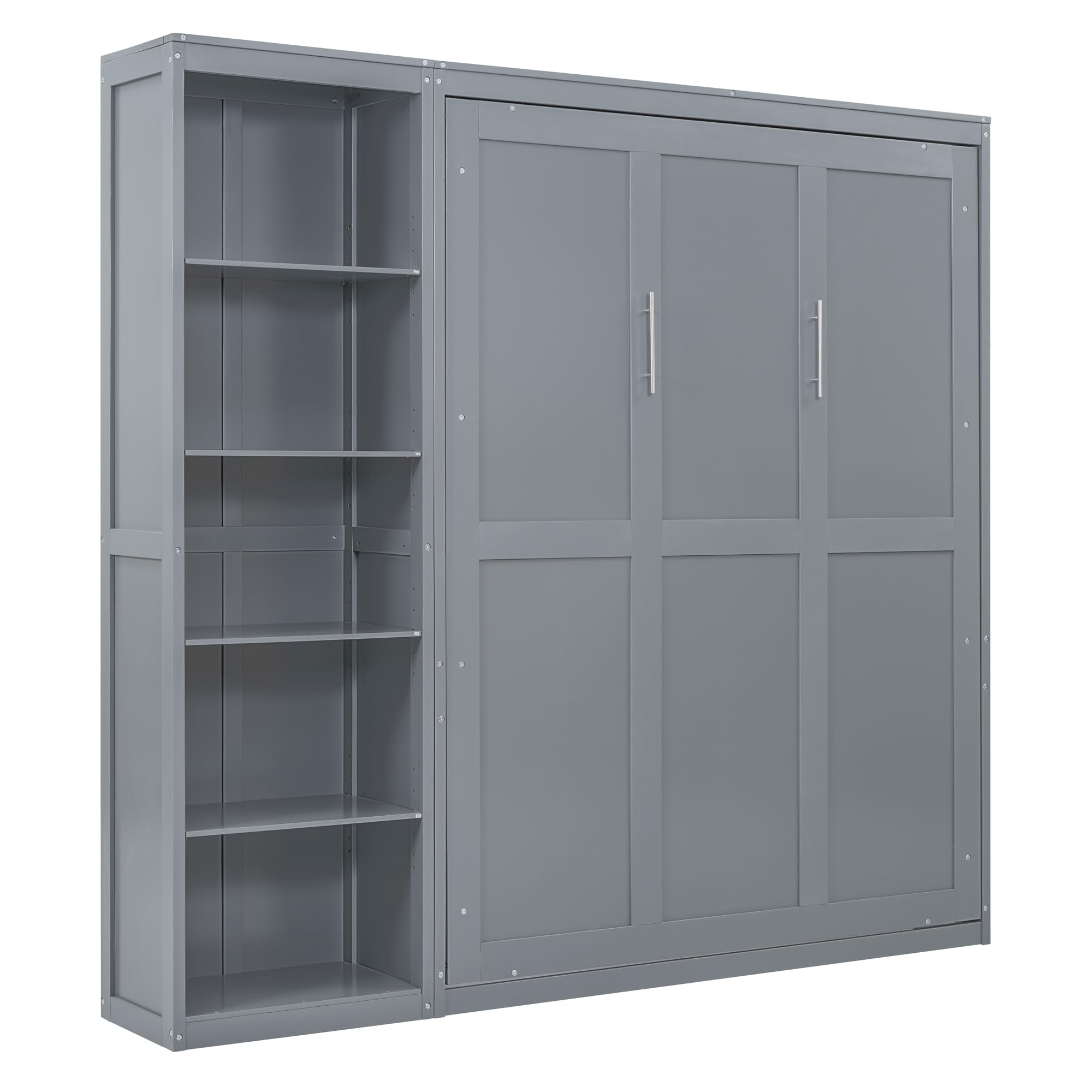 Modern Murphy Bed Queen Size, Space-Saving Wall Bed Frame with Shelves
