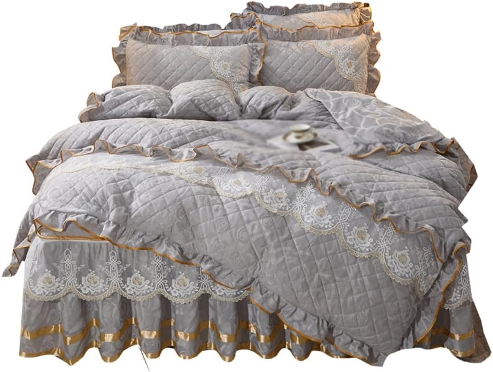 Detachable and Washable Four Piece Thick Cotton Bed Skirt Set(220 * 240cm)