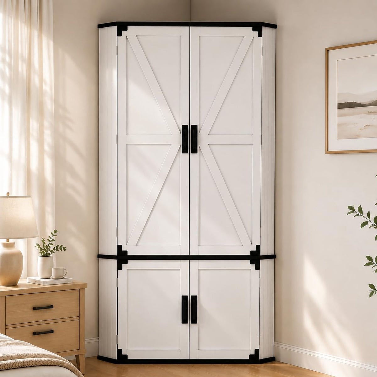 Corner Wardrobe Closet with Hanging Rod