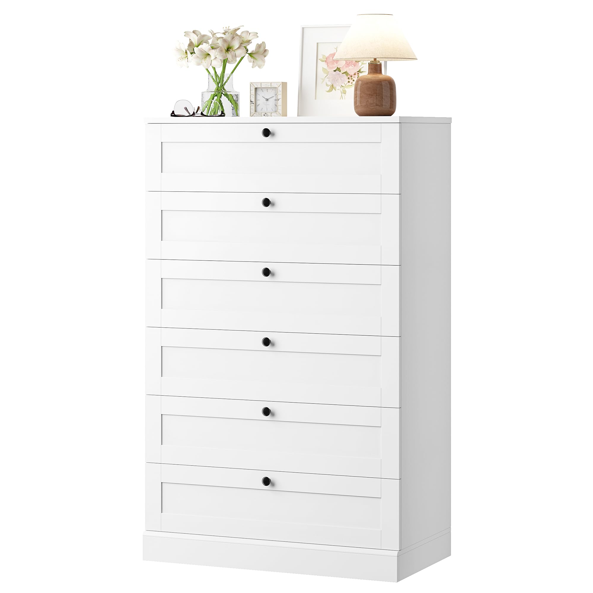 White 6 Drawer Dresser for Bedroom, 52" Tall Dresser & Chest of Drawers