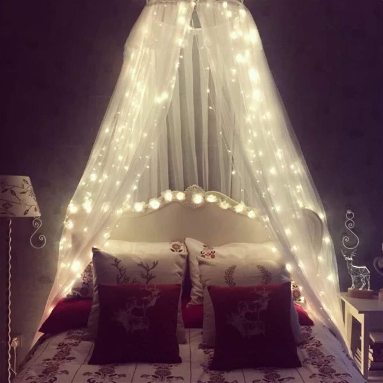 Bed Canopy with Lights,Mosquito Net Bed Canopy for Girls