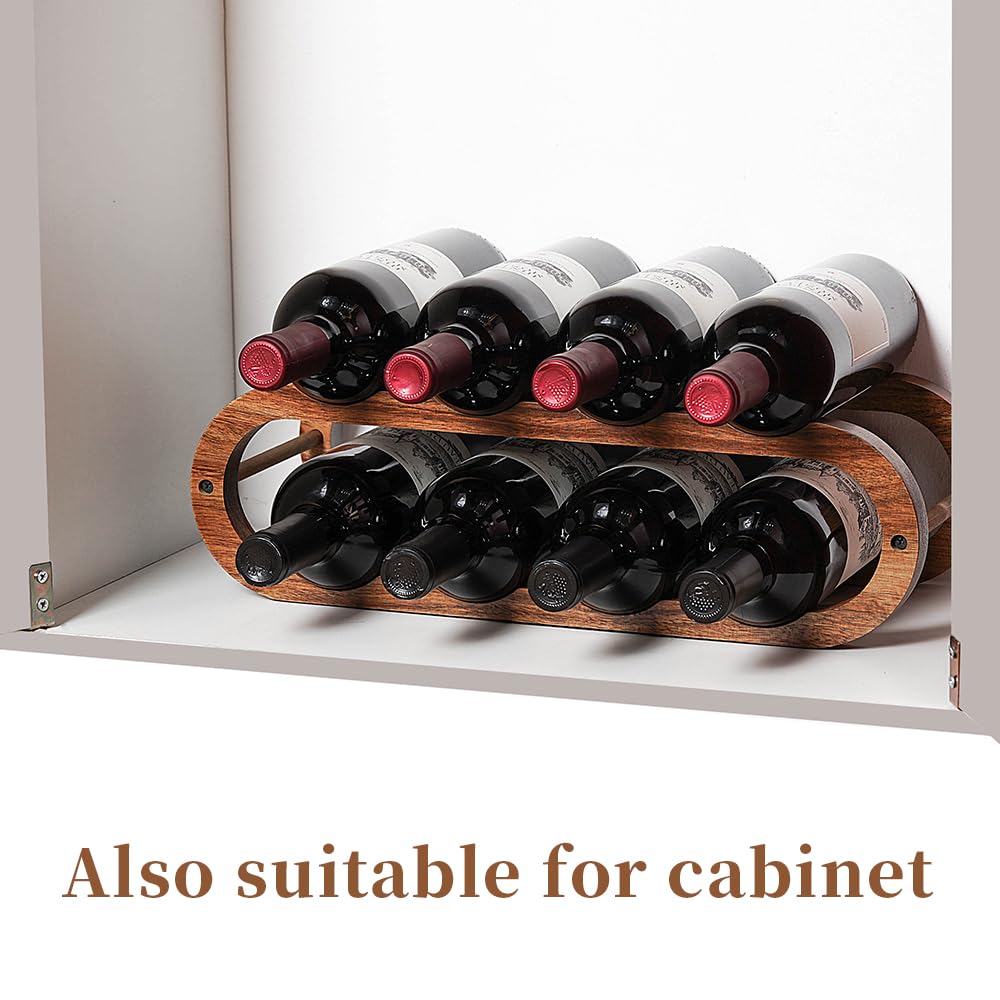 Wood Wine Rack & Water Bottle Organizer, 2-in-1 Adjustable, 2-Tier