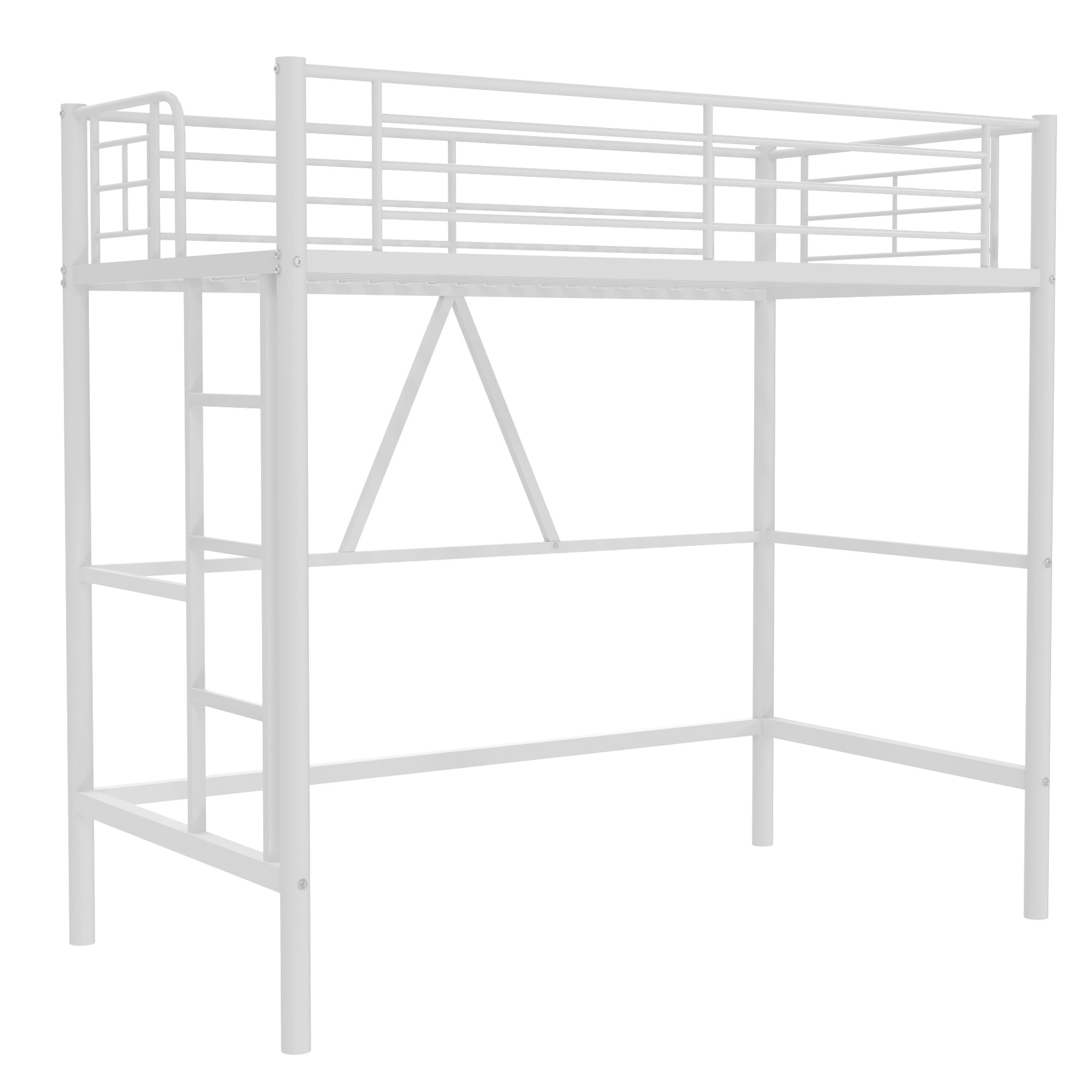 Loft Bed Twin Size, Metal Bedframe with Removable Ladder and Safety