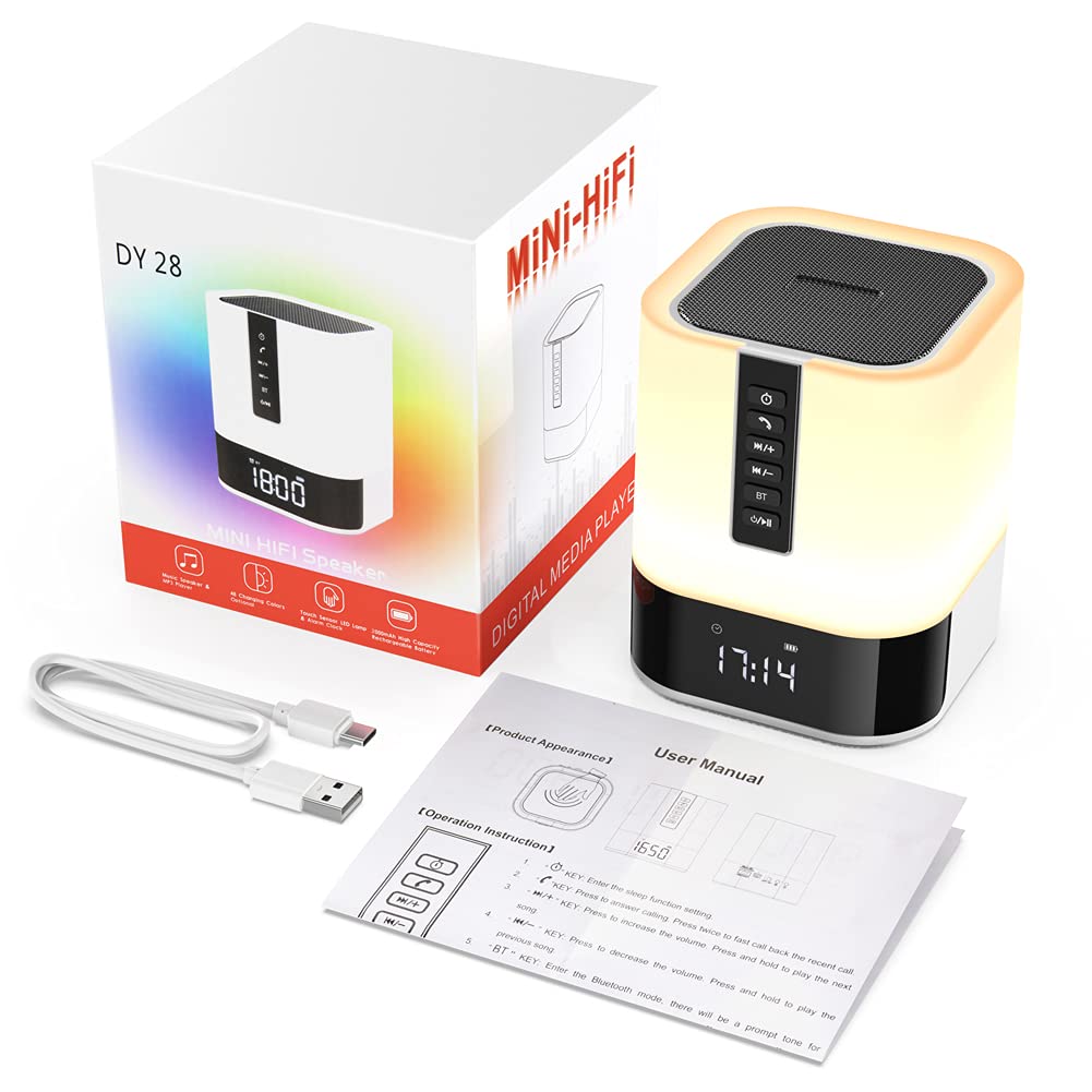 Bluetooth Speaker, 5 in 1 Touch Control Bedside Lamp Dimmable Multi-Color Changing