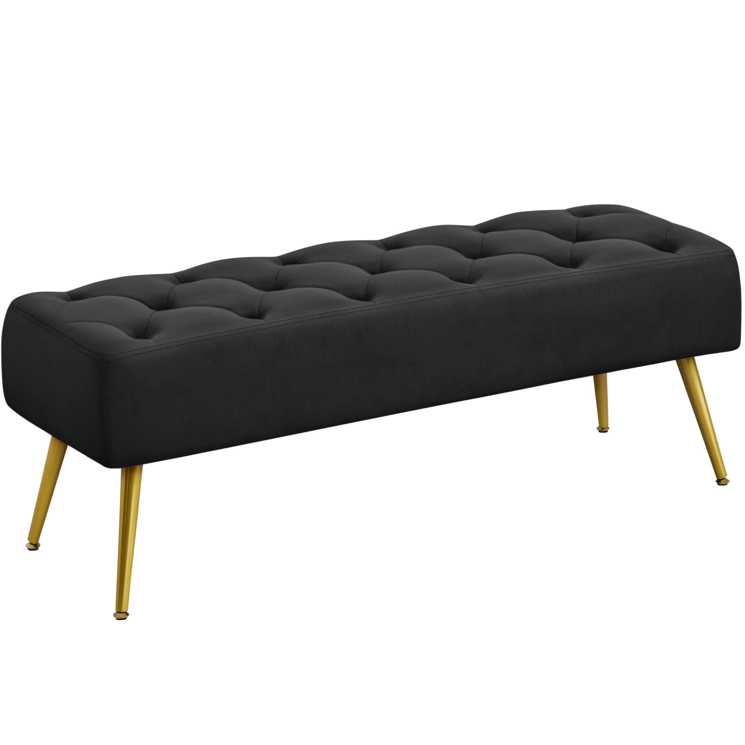 Modern Ottoman Bench Velvet Bench Upholstered Footrest with Gold Metal