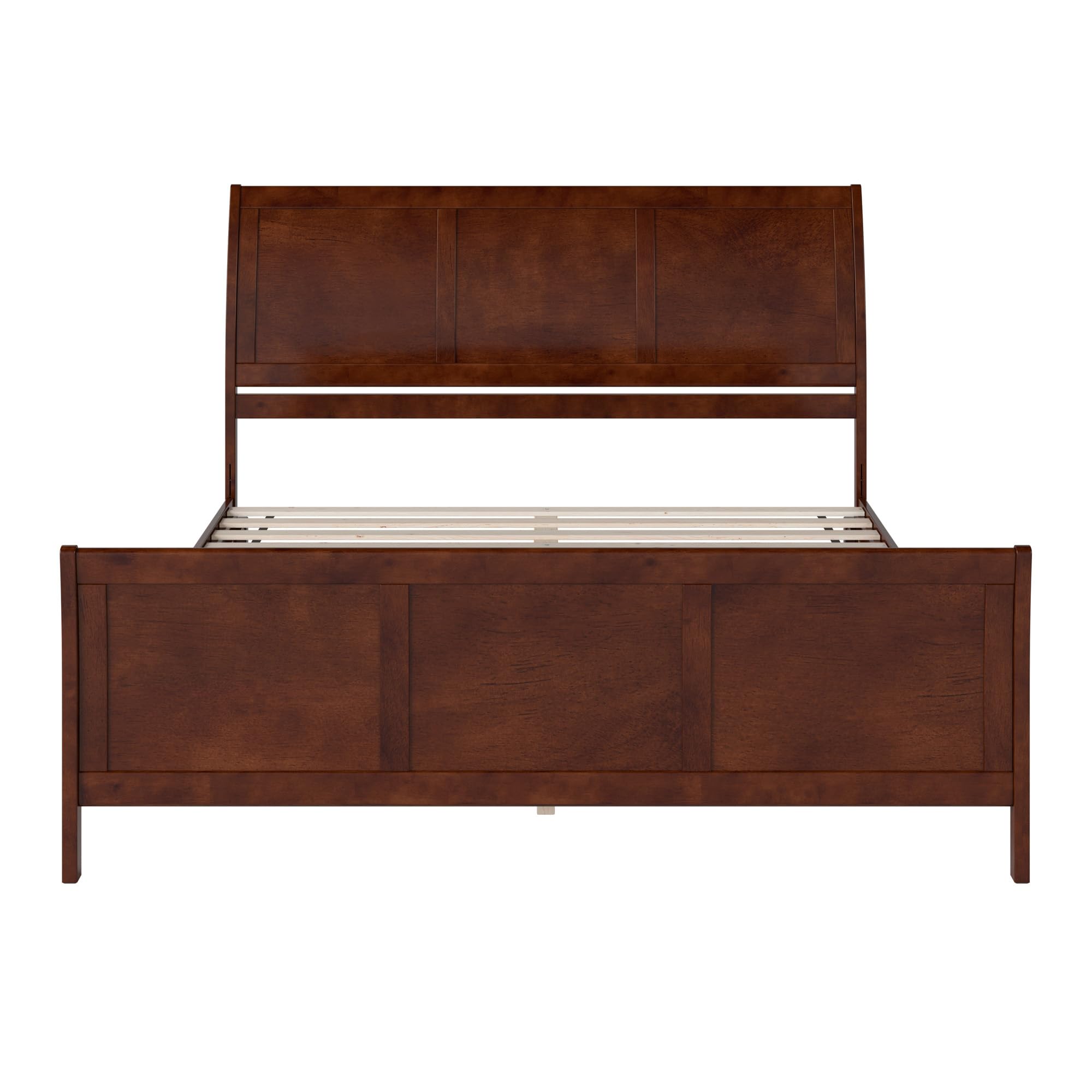 Solid Wood Low Profile Sleigh Platform Bed with Matching Footboard in Walnut