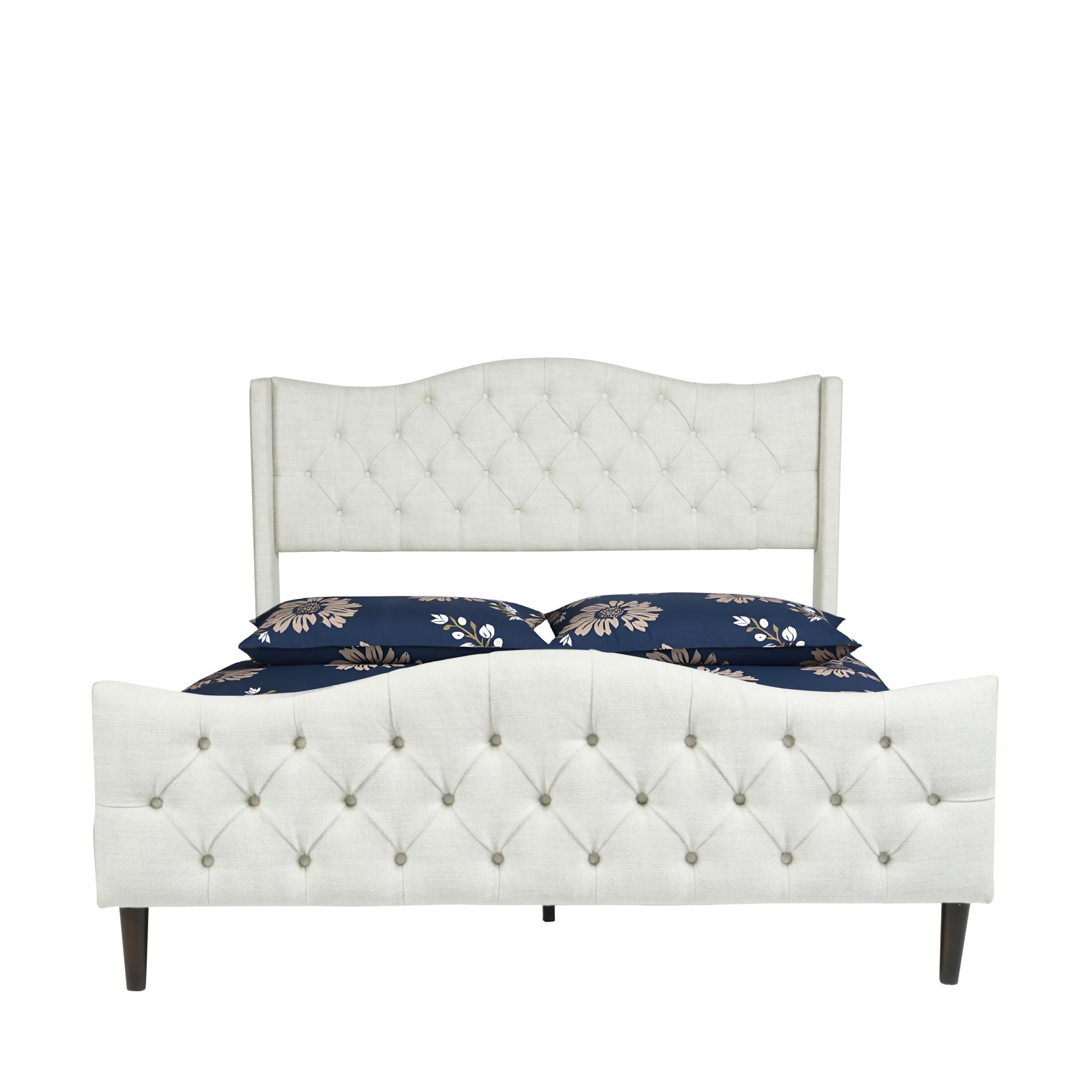 Beige Tufted Upholstery King Bed Frame