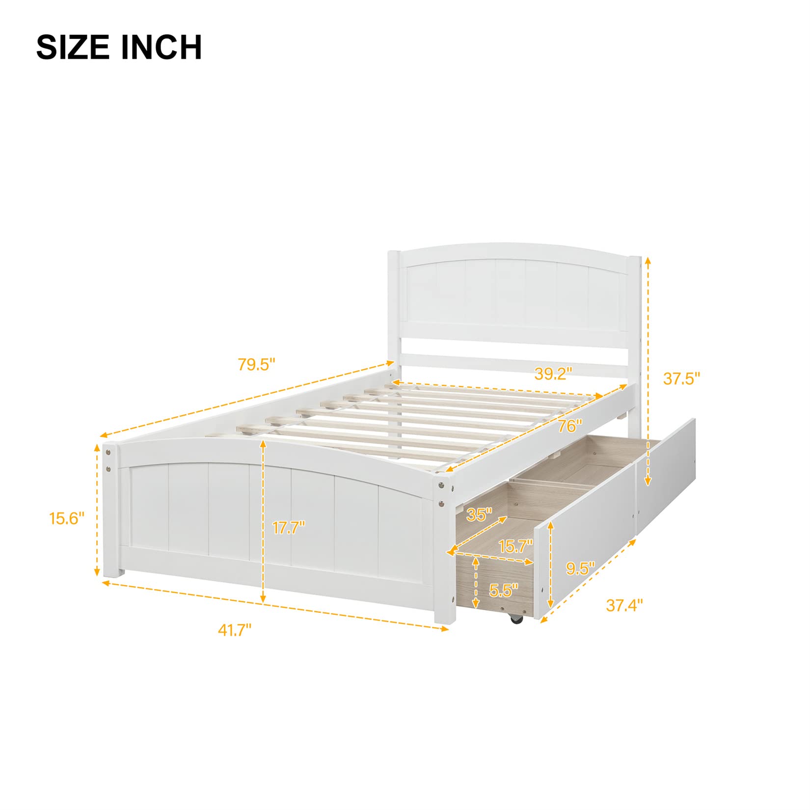 Storage Drawers Wooden Platform Bed Frame with Headboard Solid Wood