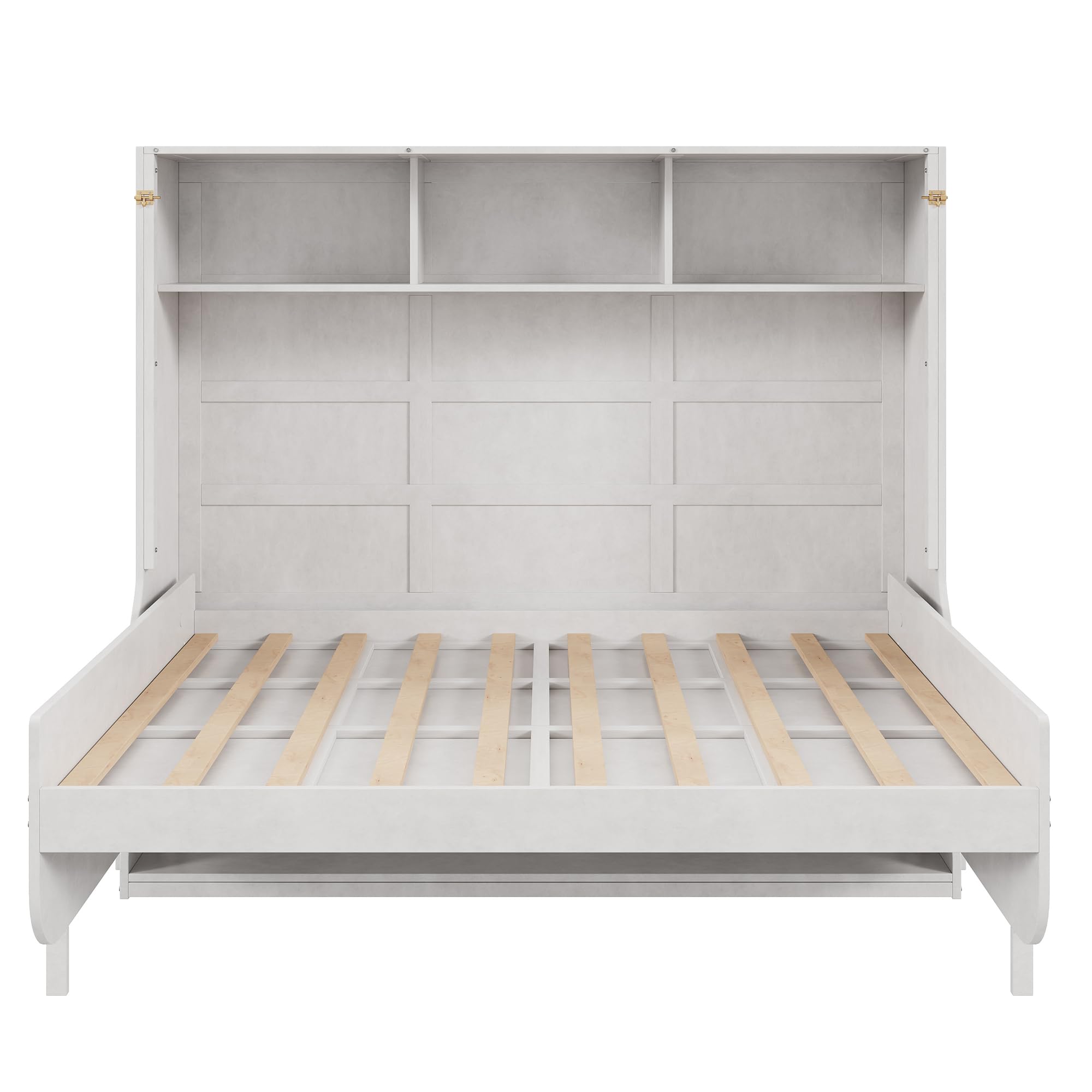Murphy Bed with Desk, Horizontal Wall Bed with Storage Shelves
