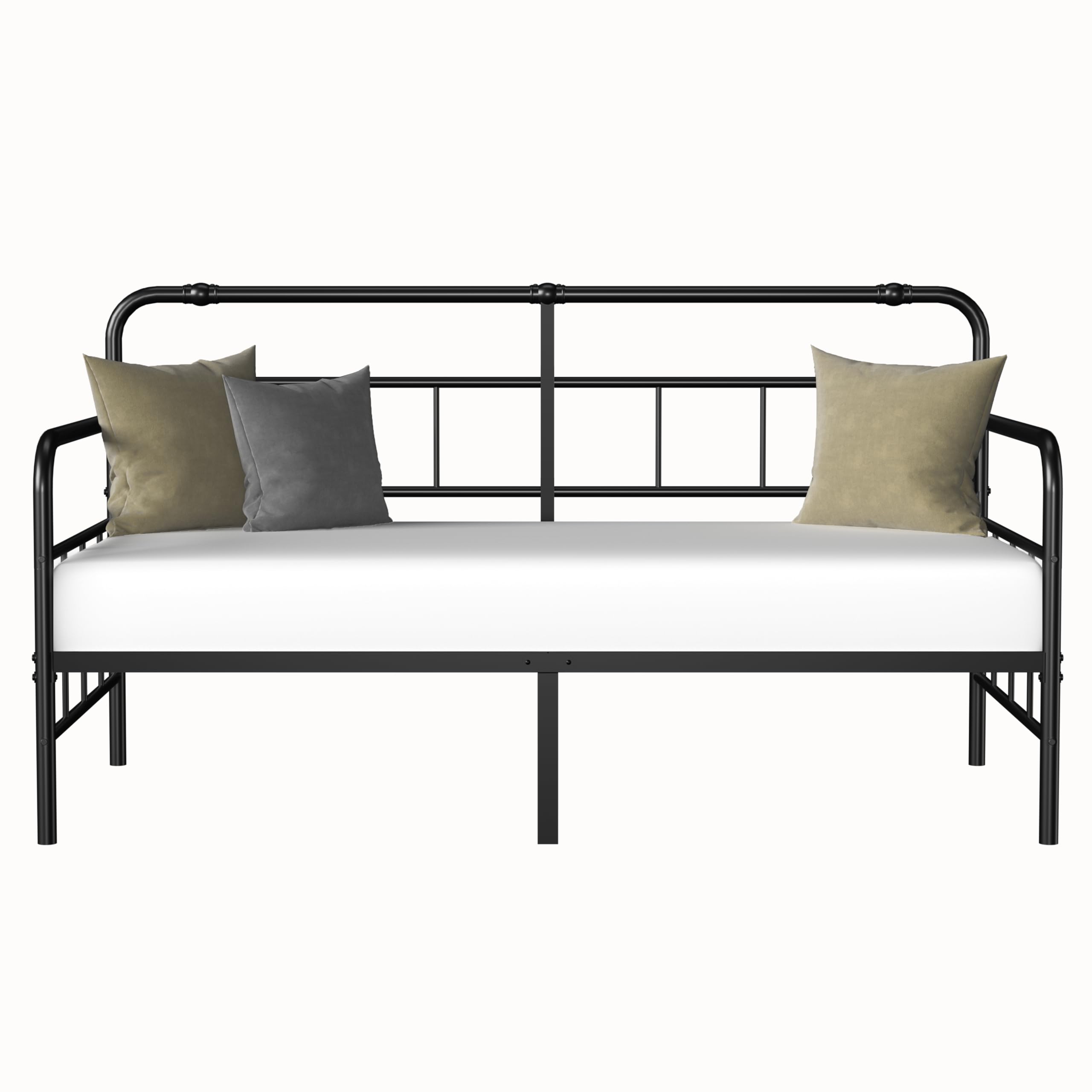 Daybed-Metal-Twin-Size-Bed-Frame - with Headboard, Heavy Duty Steel Slats