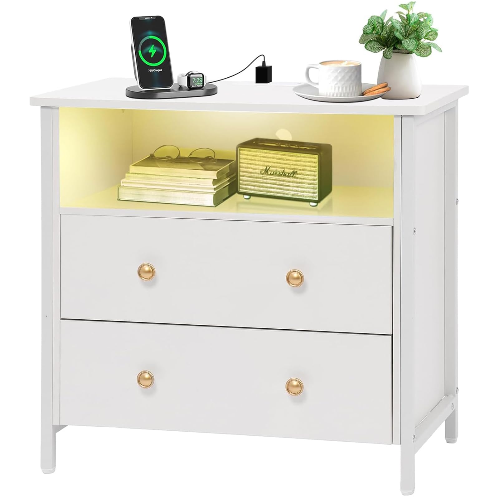 27 Inch Wide Night Stand, Large Wood Night Stand with 2 Drawers