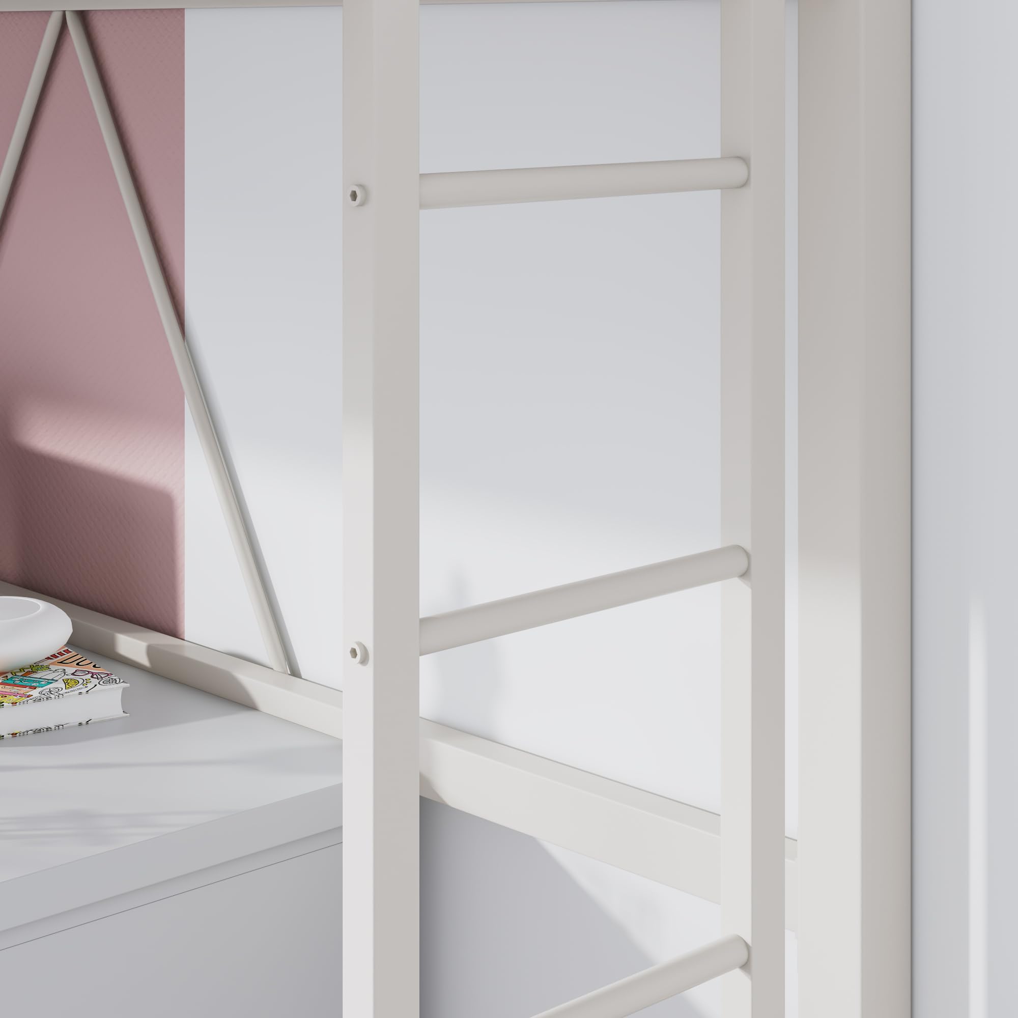 Loft Bed Twin Size with Ladder and Guardrail,Heavy Duty Metal Slats Support