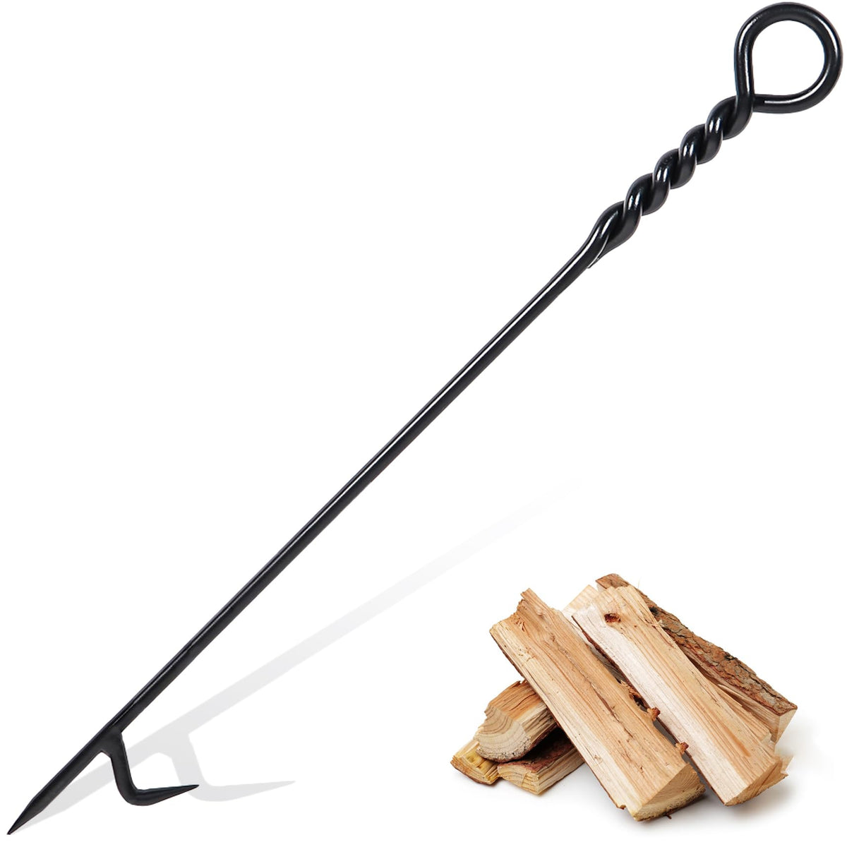40-Inch Wrought Iron Fire Poker with Twisted Rope Handle