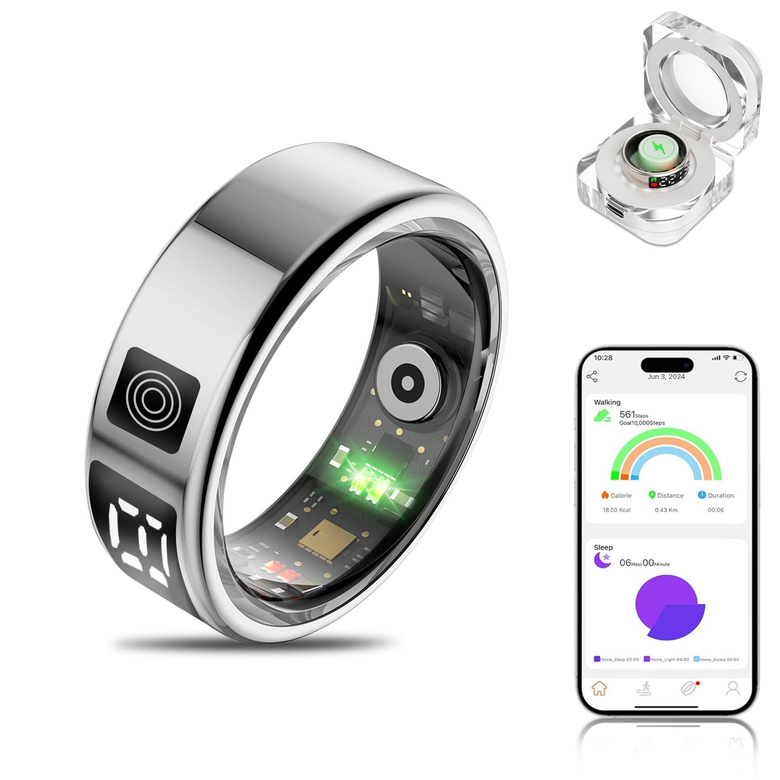 Smart Ring Women, Smart Ring Men Fitness Tracker with Heart Rate, Blood Oxygen