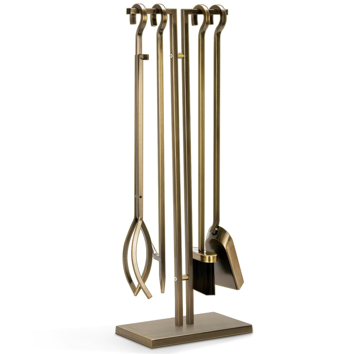 5-Piece Wrought Iron Fireplace Tool Set with Stand – Antique Bronze, 29"