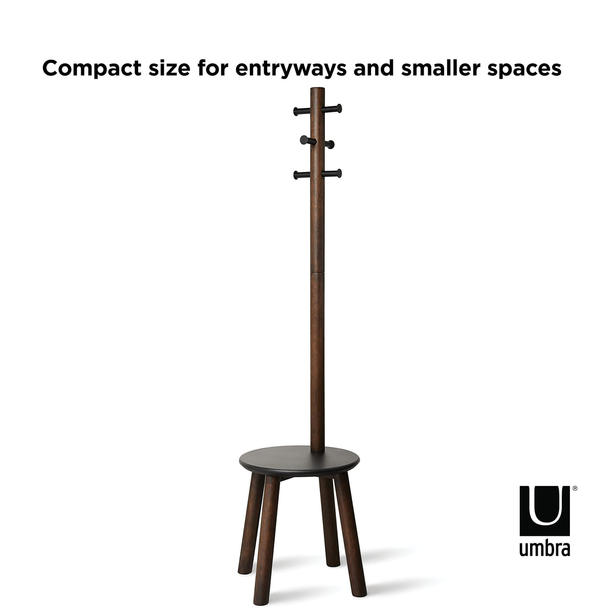 2-in-1 Freestanding Coat Rack with Stool & 6 Hooks
