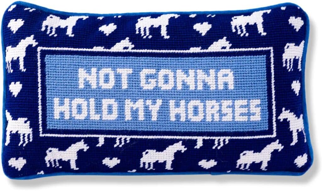 Decorative Throw Pillow - Hold My Horses - 9" x 15" - Small Embroidered