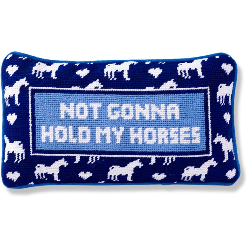 Decorative Throw Pillow - Hold My Horses - 9" x 15" - Small Embroidered