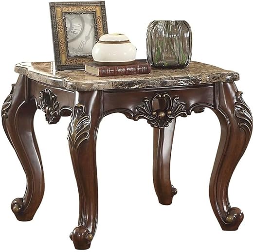 Furniture Marble Top End Table with Wood Legs
