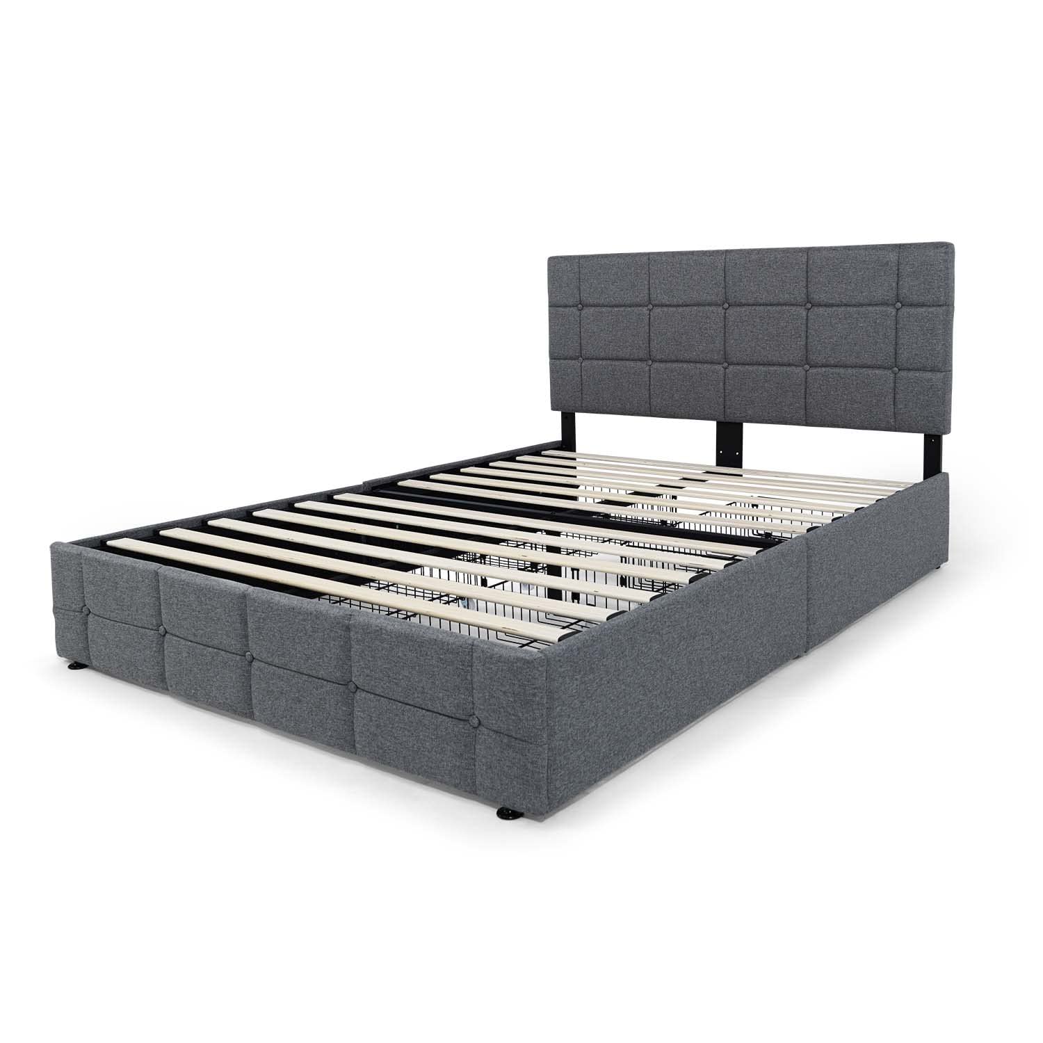 Upholstered Storage Bed Frame with 4 Drawers and Adjustable Headboard