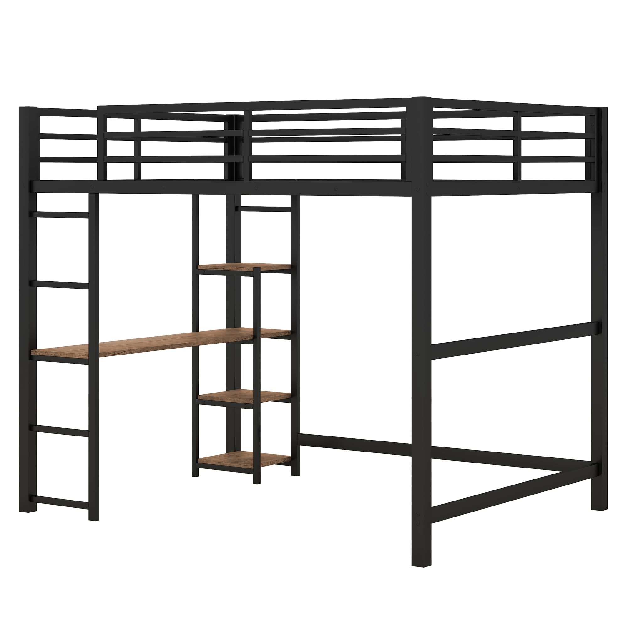 Full Size Loft Bed with Desk,Metal Heavy Duty Loft Bed Frame with Storage