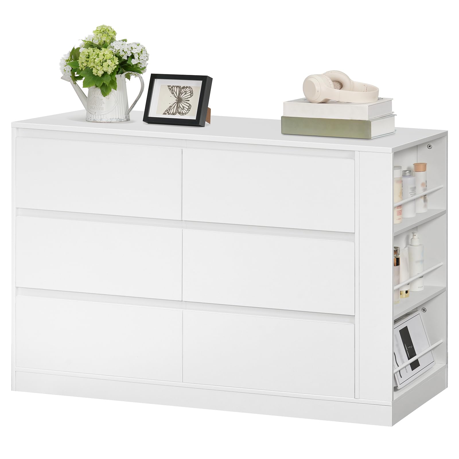 White 6 Drawer Dressers for Bedroom, Handless Double Dresser for Bedroom Wooden