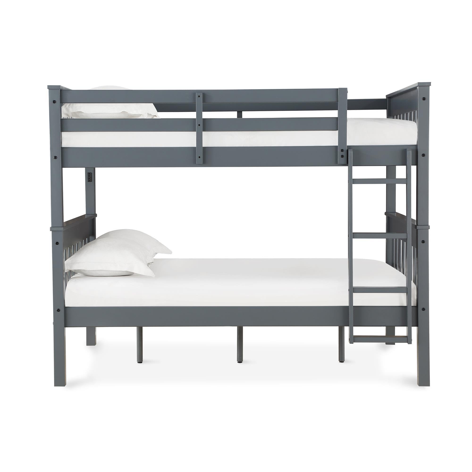 Full-Over-Full Wood Bunk Bed with USB Port, Grey