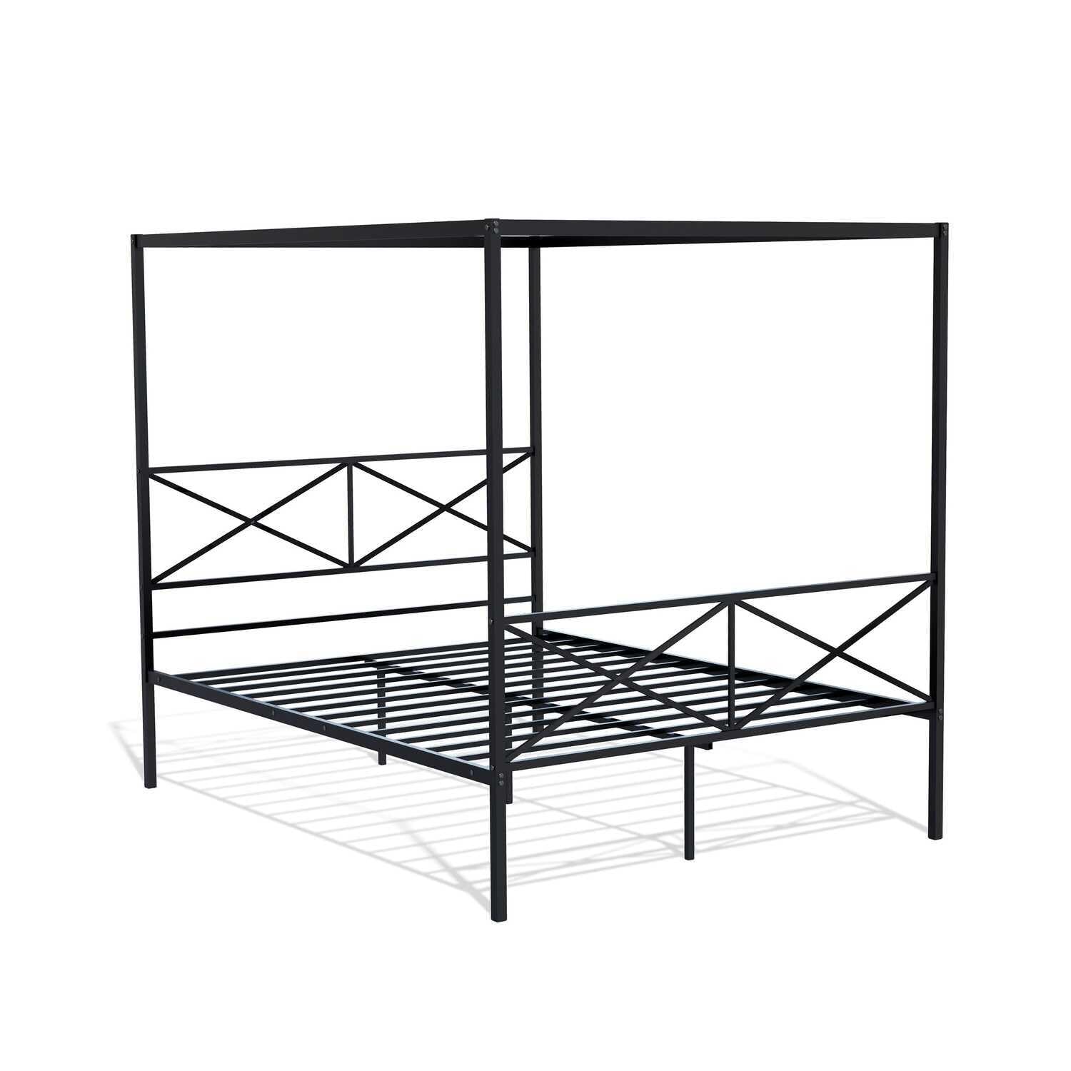 Rococo Romance Canopy Platform Bed Frame with Modern Style Headboard