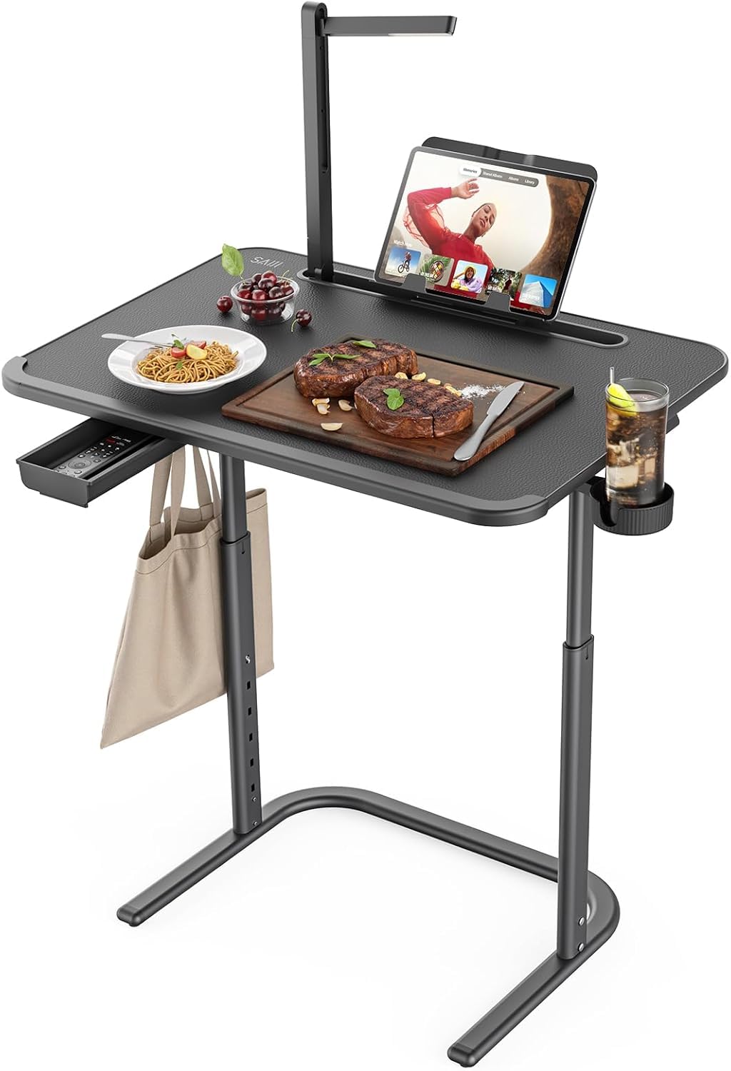 XXL Adjustable C-Shaped Laptop Desk with LED Lamp & Storage