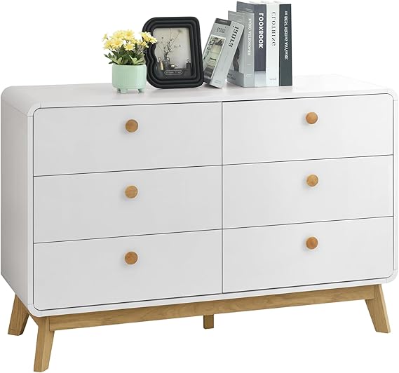 Aries 6 Drawer Dresser for Bedroom, 47.3″ W Modern Wide Chest of Drawers