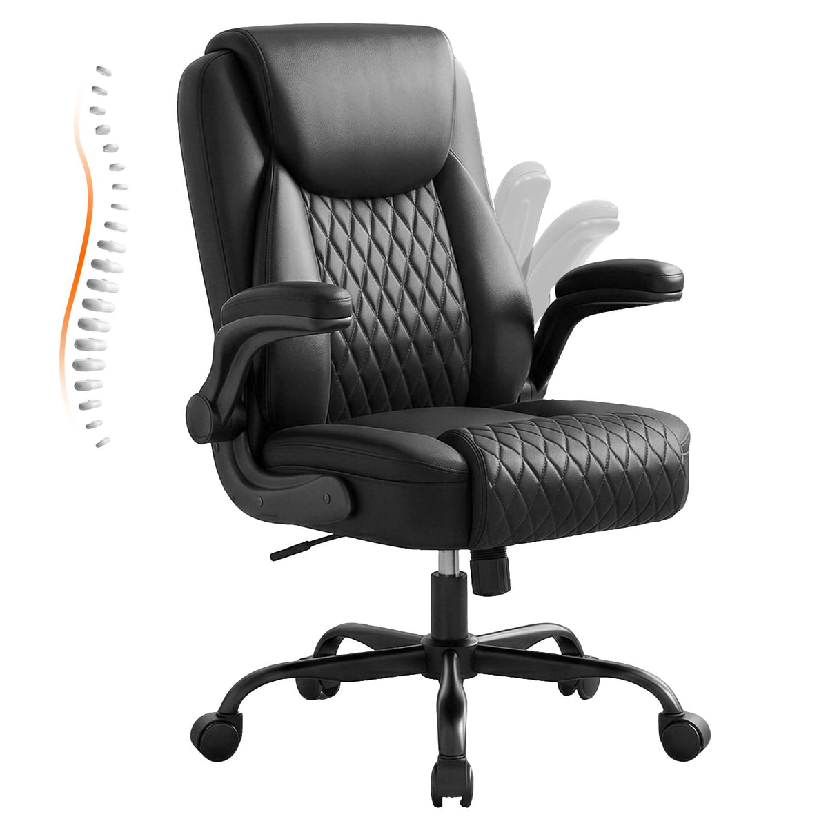 Ergonomic PU Leather Office Chair with Flip-Up Arms