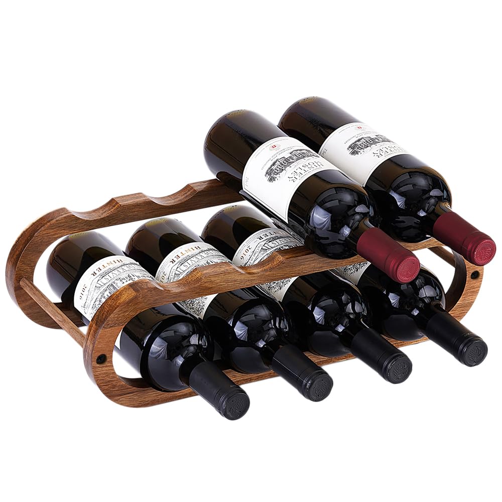 Wood Wine Rack & Water Bottle Organizer, 2-in-1 Adjustable, 2-Tier