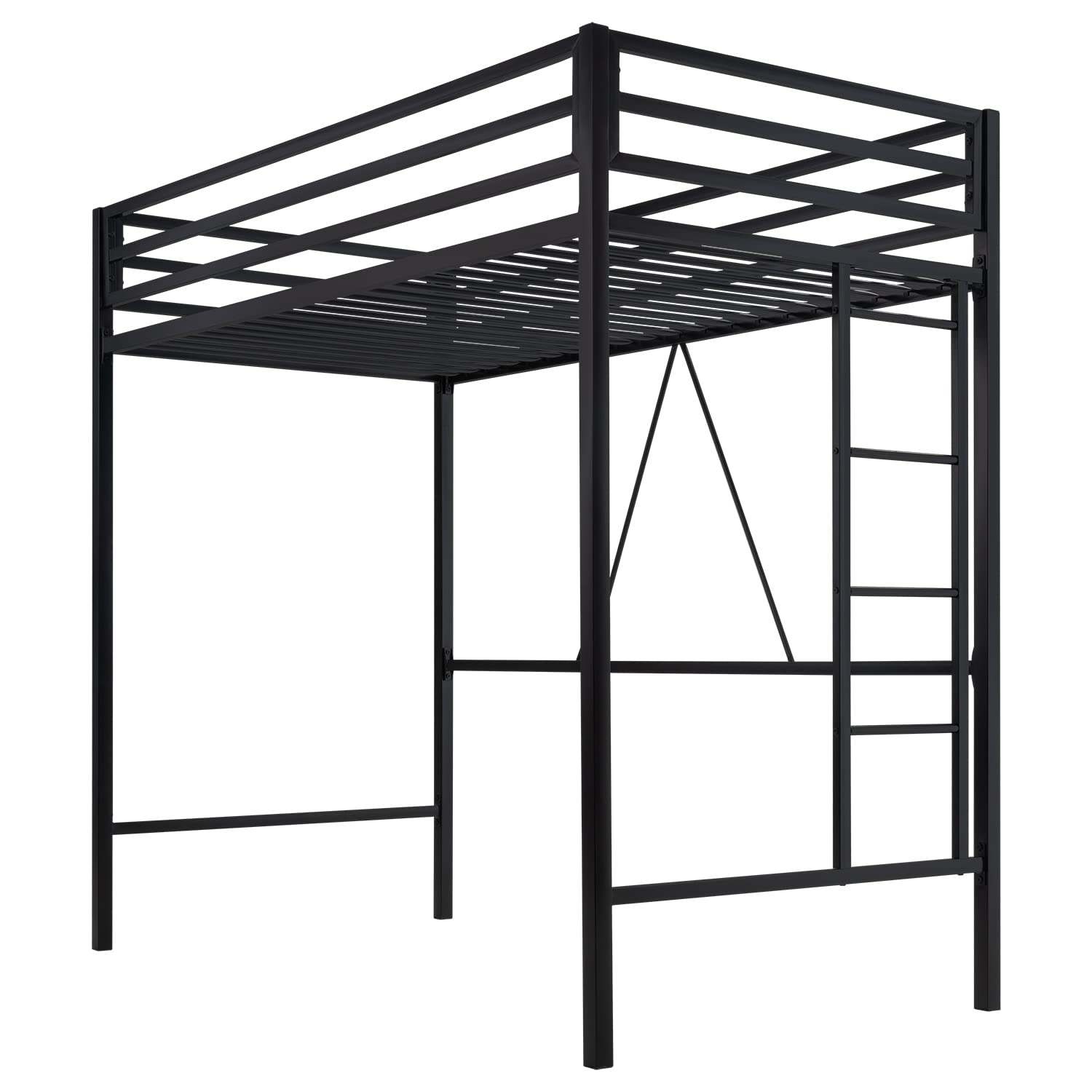Twin Loft Bed Frame for Juniors and Adults with Safety Guardrail