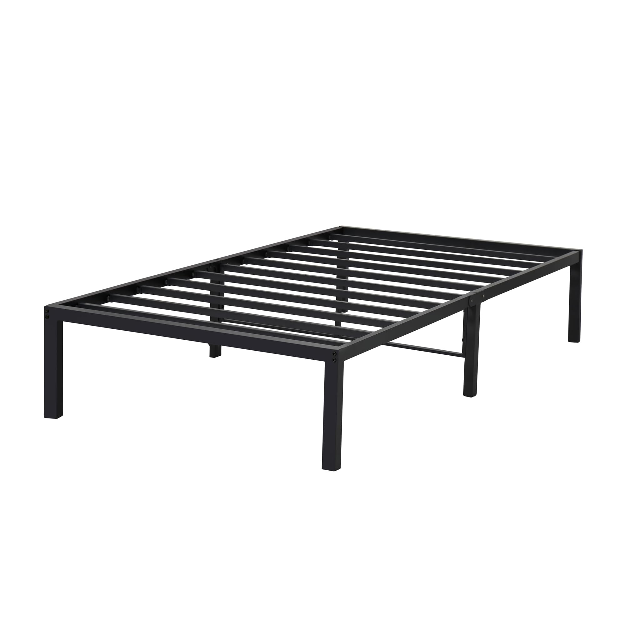 14 Inch Metal Platform Bed Frame, Steel Slat Anti-Slip with Center Support
