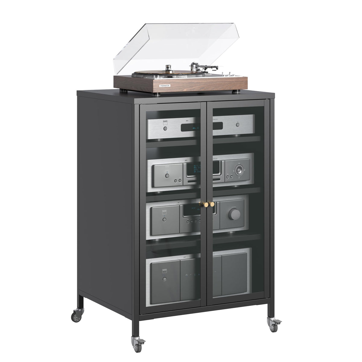 Metal Media Storage Cabinet with Glass Doors