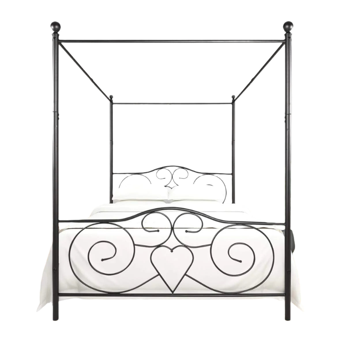 Queen Size Canopy Bed Frame with Vintage Style Headboard & Footboard for Adult