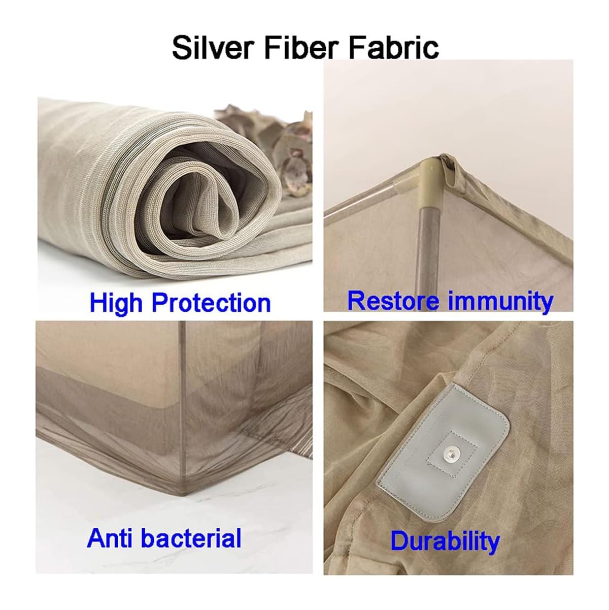 WSJZFFF 100% Silver Fiber EMF Shielding Bed Canopy,Blocks Radiation/EMF/WiFi/5G & Other RF Attenuation 10MHz-10GHz 35-60dB(120x200x185CM)
