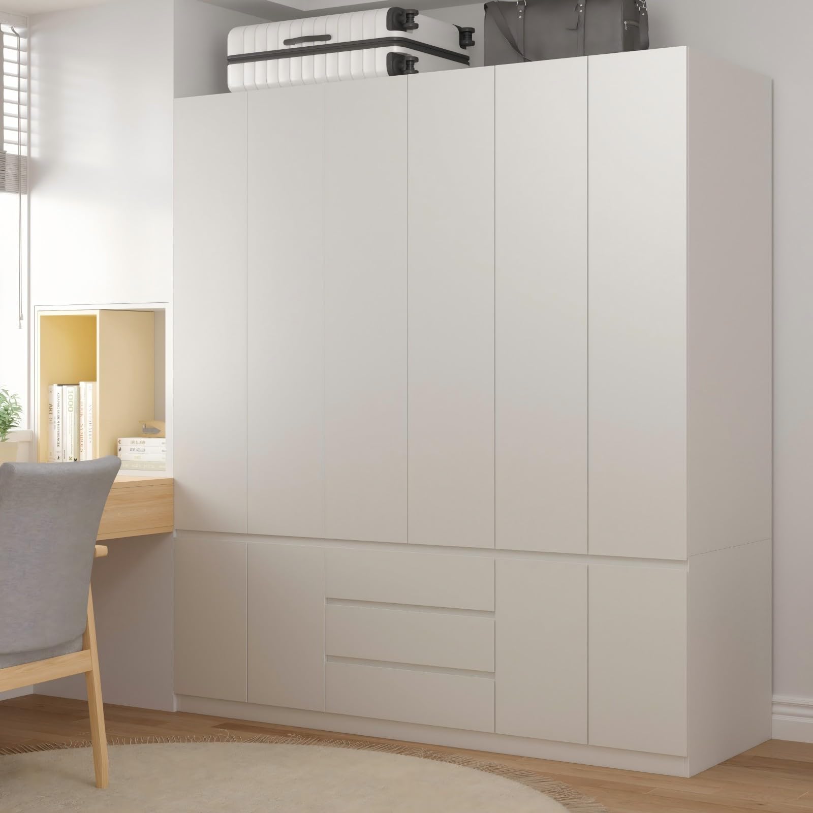 Large Armoire Wardrobe Closet with Drawers and Shelves, White Bedroom Armoires
