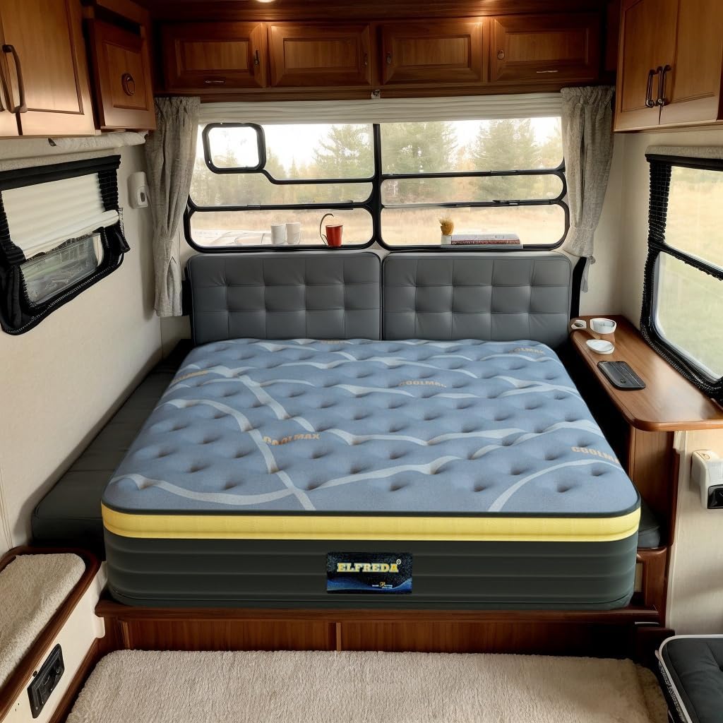 Short Queen Mattress, 12 inch Pillow Top Pocket Spring Hybrid RV Mattress