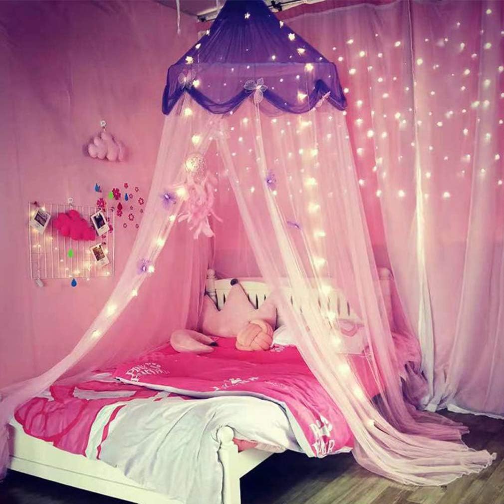 Bed Canopy with Lights,Bed Canopy for Girls Canopy Bed Curtains Girls Bedroom Decor