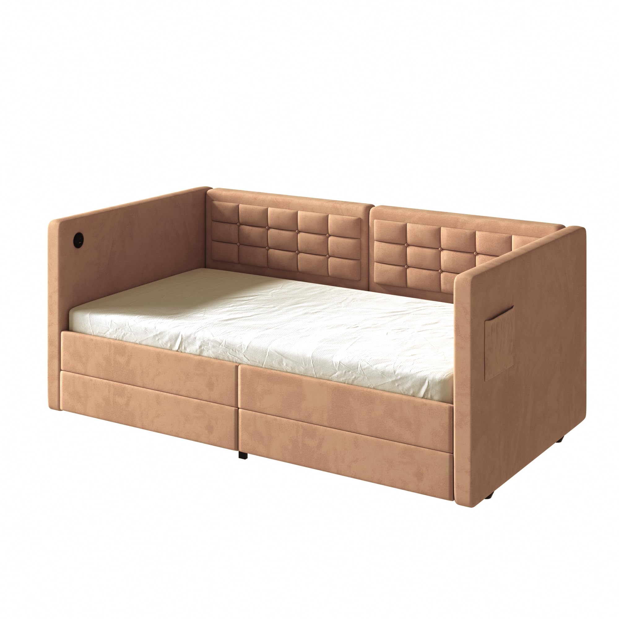 Twin Daybed with Storage Drawers, Upholstered Day Bed with Button Tufted