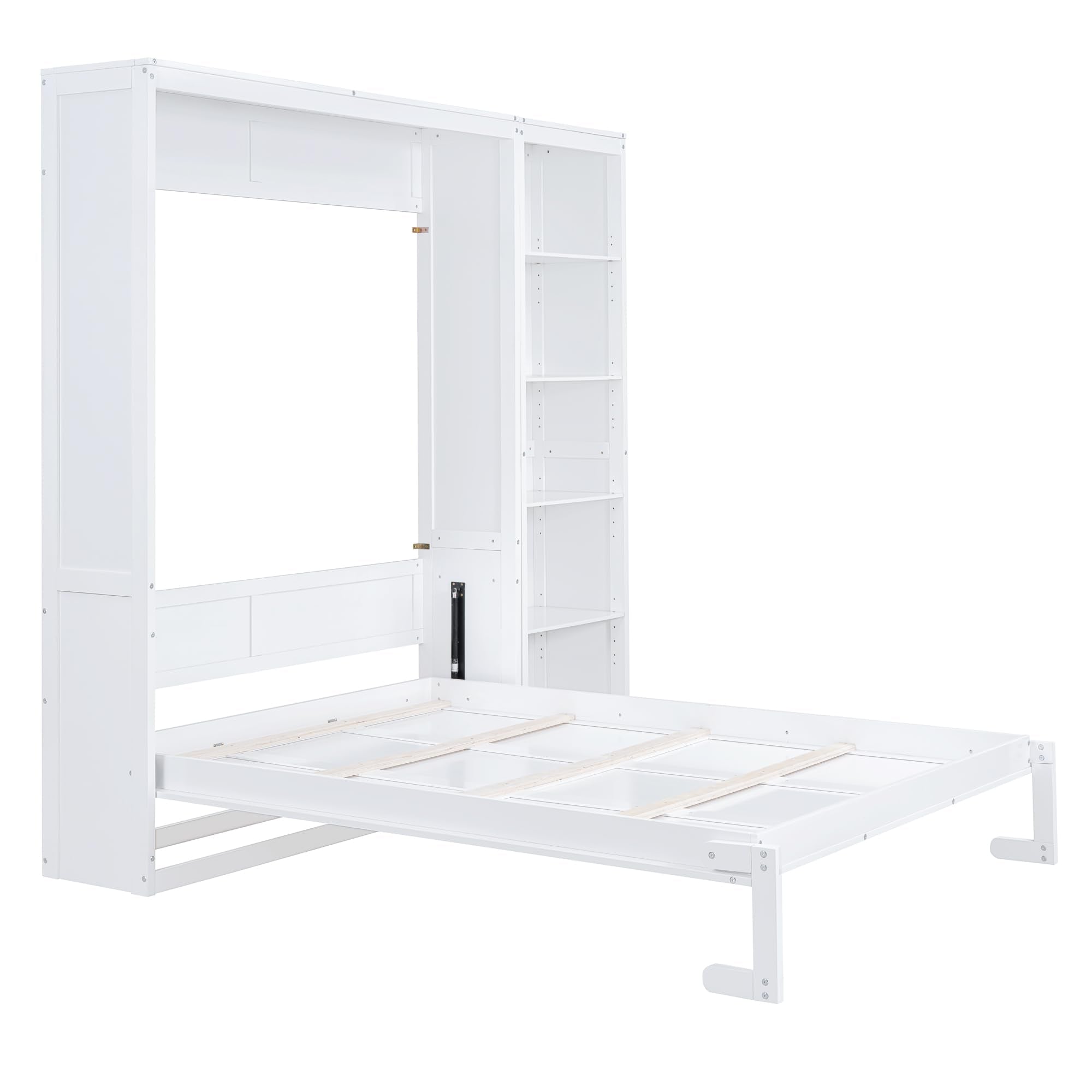 Queen Size Murphy Bed Wall Bed with Storage Shelves, Space-Saving Design
